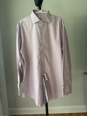 Brooks Brothers Regent Non-Iron Dress Shirt Men’s 16.5 34/35 Pink Check NWT